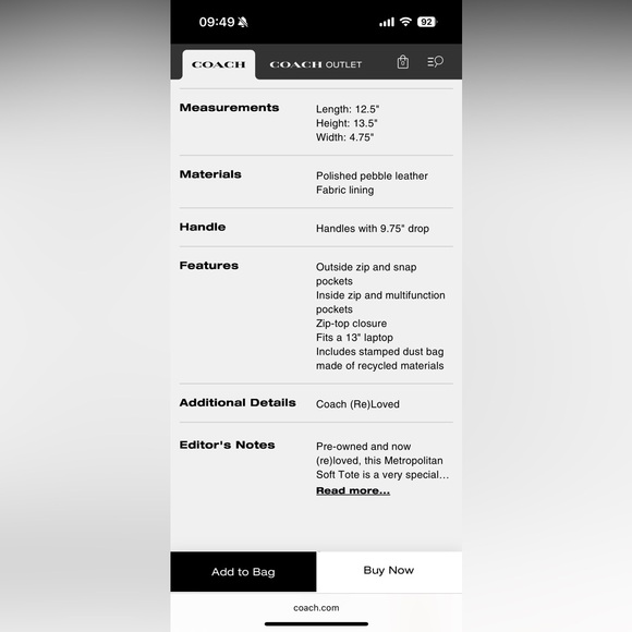 Coach ReLoved Upcrafted Metropolitan Soft Tote - Picture 16 of 16